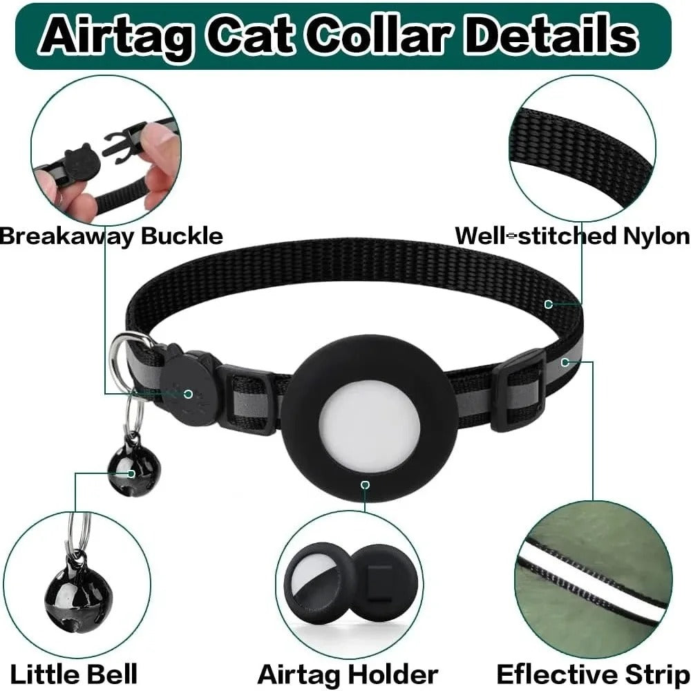 Cute Cat Collar Airtag Breakaway Reflective Kitten Collar with Bell for Apple Air Tag Holder Bell Nylon Silicone Collar for Cats (No Airtag)