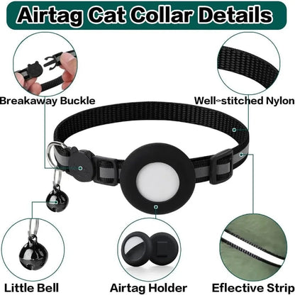 Cute Cat Collar Airtag Breakaway Reflective Kitten Collar with Bell for Apple Air Tag Holder Bell Nylon Silicone Collar for Cats (No Airtag)