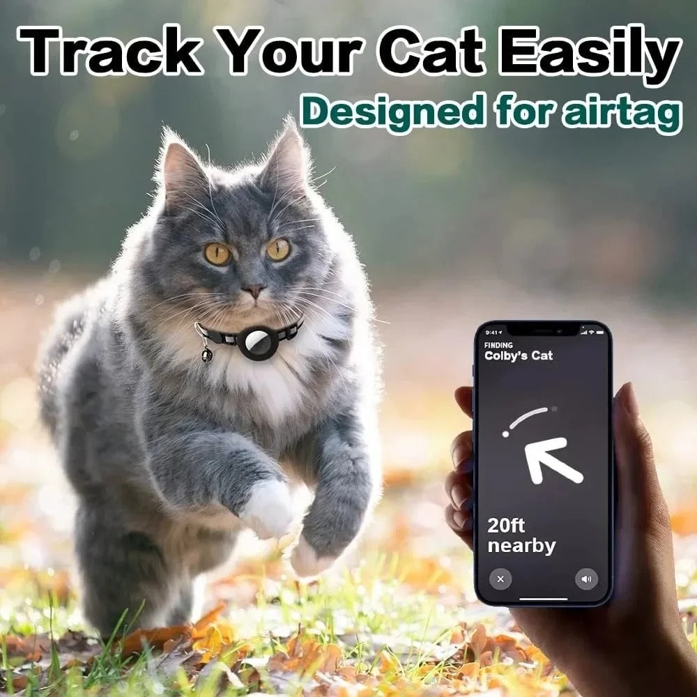 Cute Cat Collar Airtag Breakaway Reflective Kitten Collar with Bell for Apple Air Tag Holder Bell Nylon Silicone Collar for Cats (No Airtag)