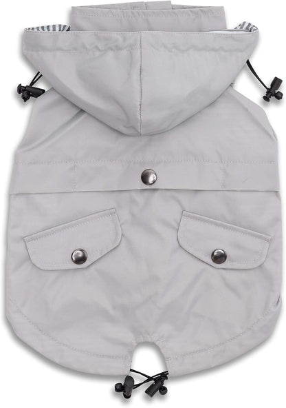Zip up Dog Raincoats with Reflective Buttons, Pockets, Rain/Water Resistant, Adjustable Drawstring, & Removable Hood - XXS to XXL - Stylish Premium Dog Raincoats (Light Grey, Medium)