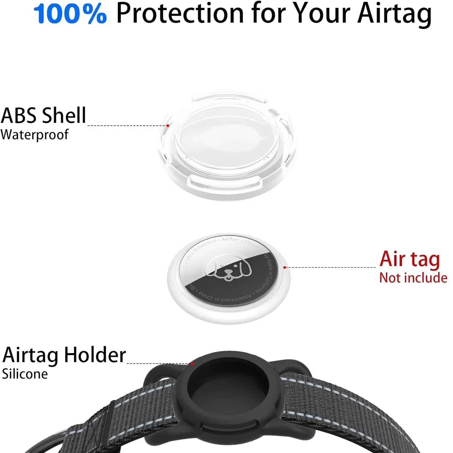 Airtag Dog Collar with Waterproof Airtag Case, Reflective Soft Padded & Safety Air Tag Pet Collar Adjustable for Large Dogs