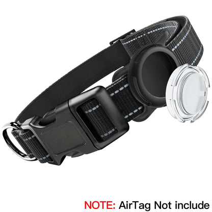 Airtag Dog Collar with Waterproof Airtag Case, Reflective Soft Padded & Safety Air Tag Pet Collar Adjustable for Large Dogs