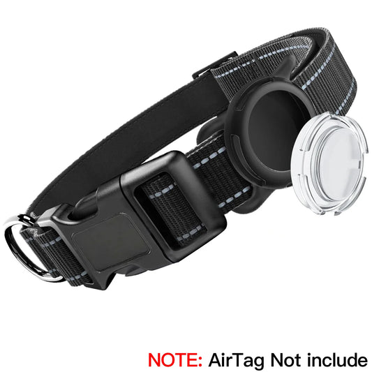 Airtag Dog Collar with Waterproof Airtag Case, Reflective Soft Padded & Safety Air Tag Pet Collar Adjustable for Large Dogs